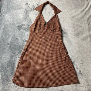 Le Lis Brown  70’s inspired Patterned Halter Top Backless Dress Size M